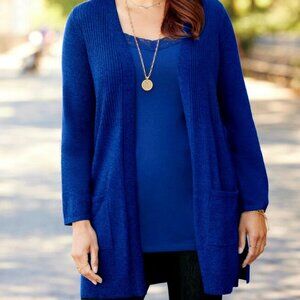 Catherines Marled Blue Cardigan Sweater- Pointelle Stitch -5X- NWT